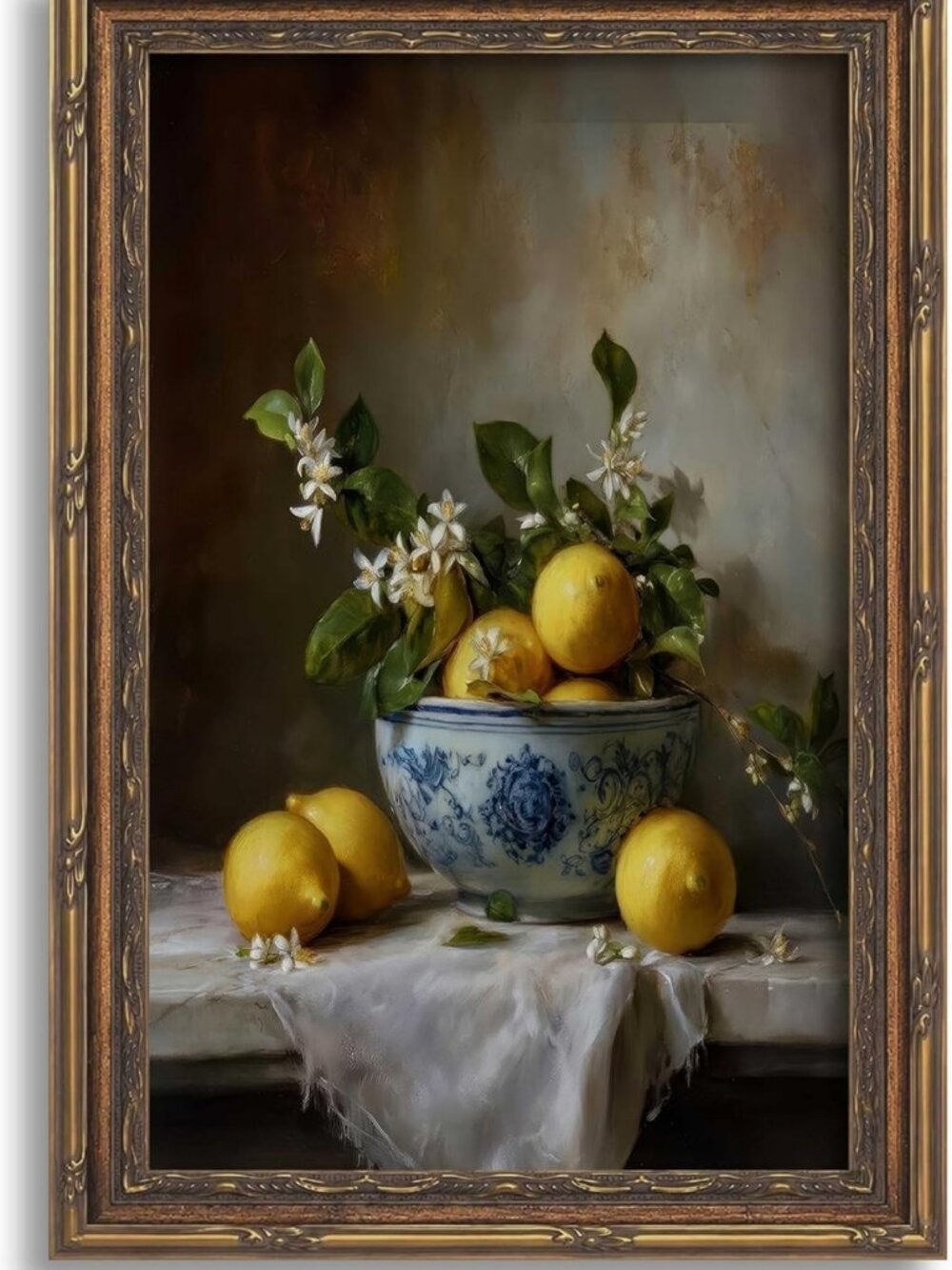 Lemon Still Life Wall Art - Gold Framed Kitchen Canvas Print 16x24, Home Decor